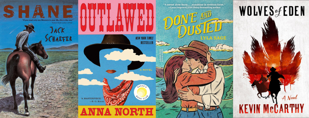 Book covers of Shane, Outlawed, Done and Dusted, and Wolves of Eden